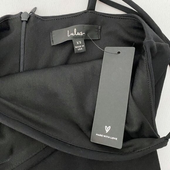 NWT LULUS SEALED WITH A KISS BLACK BODYCON SLEEVELESS V-NECK RUFFLE MINI DRESS - Picture 9 of 11